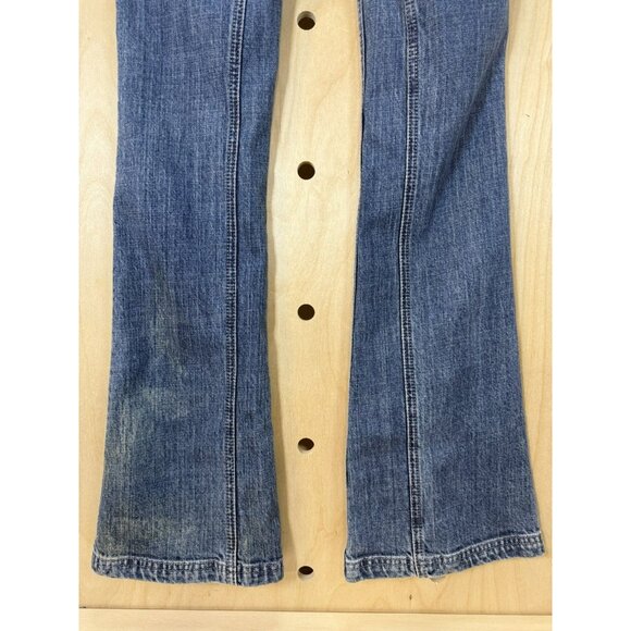 ANTIK Denim Embroidered Bright Floral Distressed Bootcut Size 28 X 32 USA - Picture 13 of 16